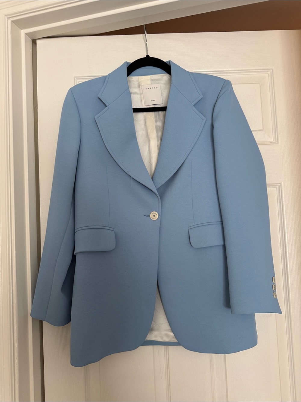 Sandro Pale Blue Single-Button Tailored Blazer